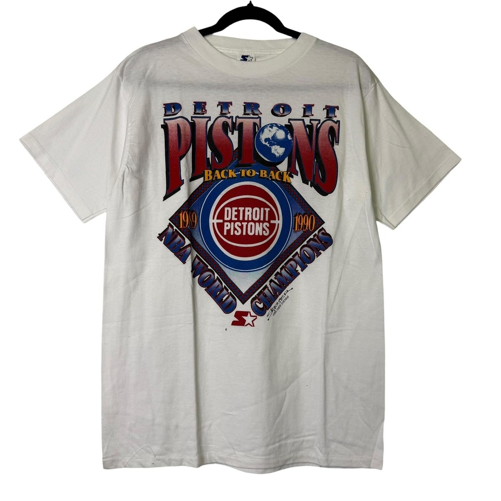 Vintage Detroit Pistons Back 2 Back World Champions Shirt Starter Sz L